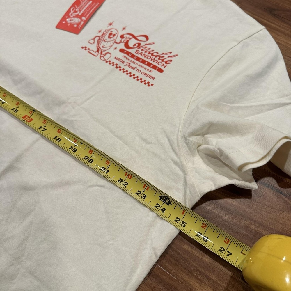 Chuckle Sandwich Shirt Mens 2XL White Menu Graphic Tee Podcast Food Burger - Picture 9 of 10